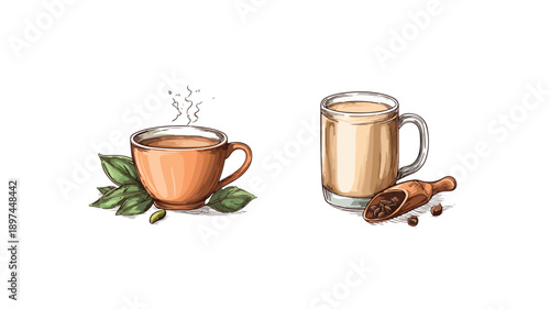 Chai Logo Design and Karak Milk Chai Illustration Vector