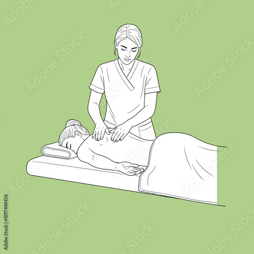 Woman receiving back massage from a professional therapist.