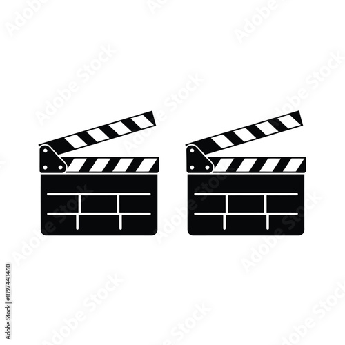 Two black film clapperboards displayed side by side on a white background