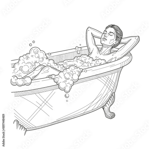 Woman relaxing in a bubble bath enjoying a moment of peace.