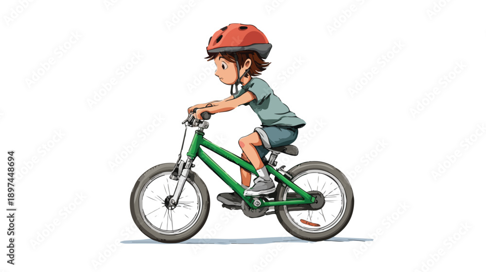 Fototapeta premium Child Riding Bicycle White Background Illustration Vector