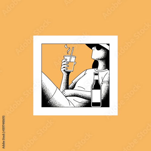 Woman relaxing with a drink in the sun.