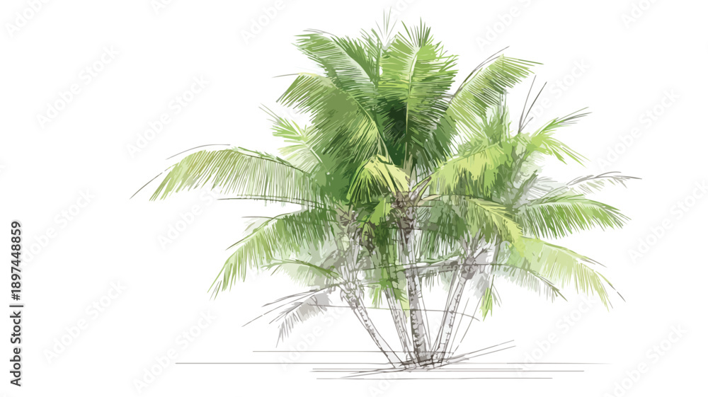 Fototapeta premium Elegant Coconut Palm Tree Vector Design with Outline for Isolation