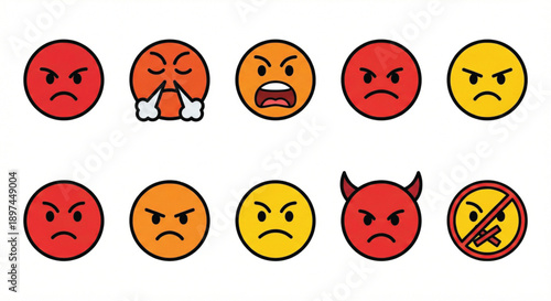 A collection of angry and frustrated emoji faces expressing various negative emotions and reactions