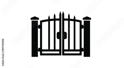 Simple black and white illustration of a closed metal gate