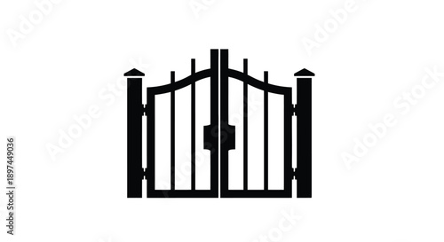 Black silhouette of a wrought iron gate on a white background