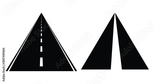 A simple black and white illustration of a converging road