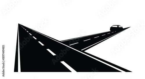 A stylized black and white illustration of a road leading upwards