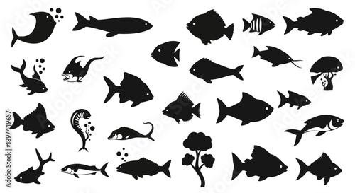 Fish silhouettes vector collection