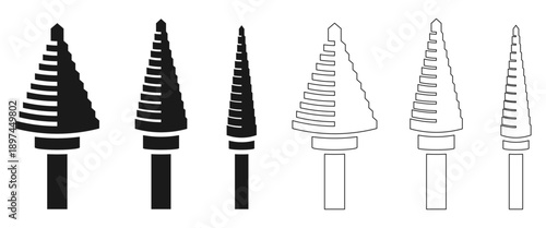 step drill bit icon set vector illustration isolated on white background.