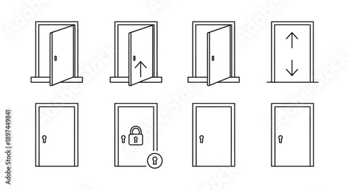 Door Types Icon Set, Entrance Symbols