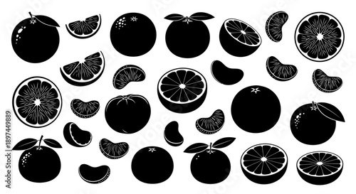 Mandarin Orange Silhouette Vector Set