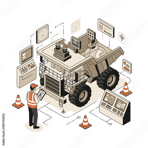 Mining Industry Technology and Machinery Illustration.