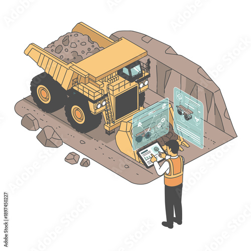 Mining Industry Technology and Machinery Illustration.