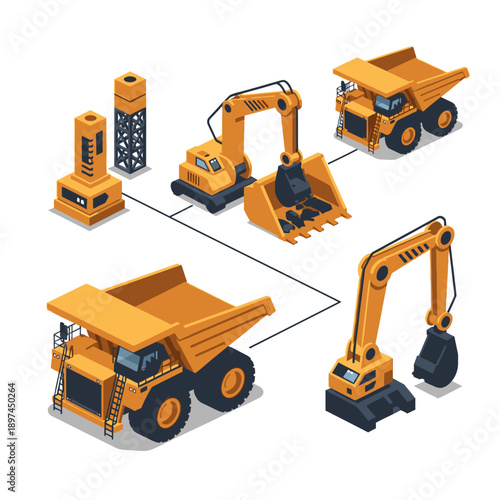 Mining Industry Technology and Machinery Illustration.