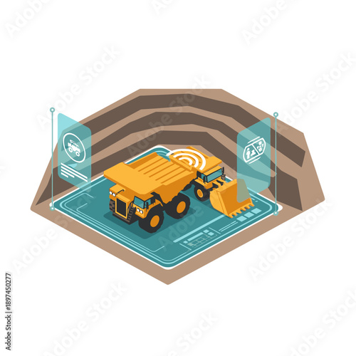 Mining Industry Technology and Machinery Illustration.