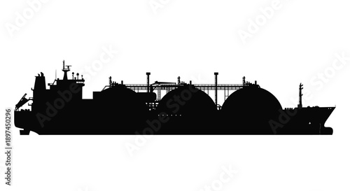 Silhouetted image of a large liquefied natural gas carrier ship