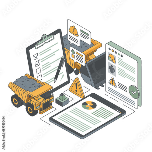 Mining Industry Technology and Machinery Illustration.