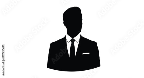 Silhouette of a man in a suit and tie against a white background