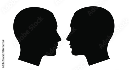 Silhouette profiles of two faces looking at each other creating a visual illusion