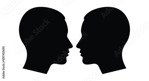 Two silhouetted human heads facing each other in a minimalist design