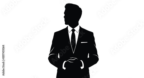 Silhouette of a man in a suit and tie against a white background