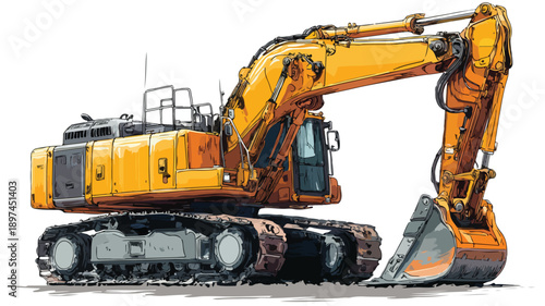 Professional Excavator Vector Art and Illustration with Detailed Outlines