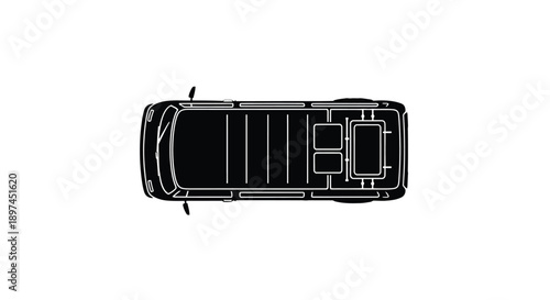 Overhead view of a black van with a roof rack and ladder