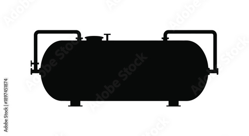 Silhouette of a horizontal cylindrical tank with valves and fittings
