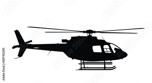 Silhouette of a helicopter against a plain white background
