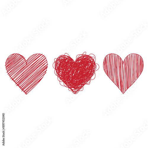 Three Red Hearts are Drawn by Hand