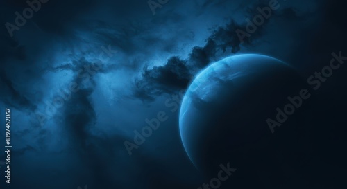 Deep cold blue texture simulating Neptune's chaotic atmosphere, featuring swirls, storms, and icy vapor patterns, blue, digital, cosmic