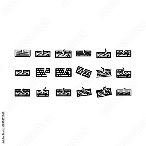 Various computer keyboards scattered on a surface in disarray and confusion