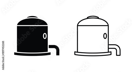 Two black and white icons depicting cylindrical containers with spouts