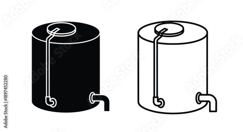 Black and white line drawing of two cylindrical containers with handles
