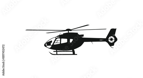 Silhouette of a helicopter against a plain white background
