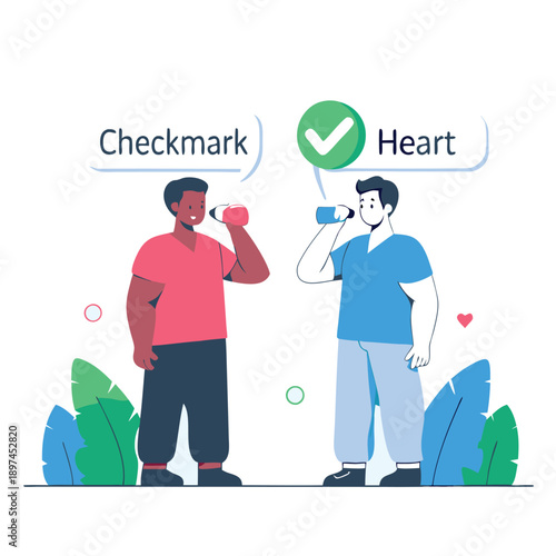 Checkmark and Heart Concept Illustration Communication Understanding Symbol Vector