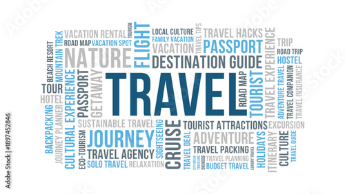 Travel word cloud design, Travel tourism journey adventure destination guide and vacation concept