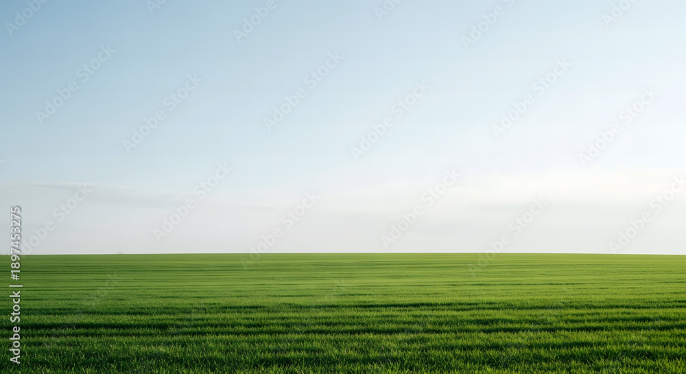Obraz premium Wide Green Field Landscape Under Clear Blue Sky