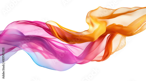 A colorful piece of fabric waving on a transparent background