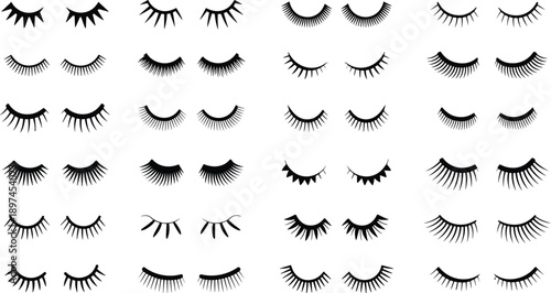 False eyelash vector set, beauty makeup icons, lash style collection, cosmetic design elements, dramatic natural lashes, eye fashion, salon graphics