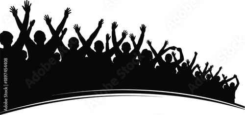 Sport Pennant, fans, crowd of people at a sports stadium, celebrating a goal or victory. 