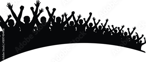 Sport Pennant, fans, crowd of people at a sports stadium, celebrating a goal or victory. 