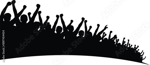 Sport Pennant, fans, crowd of people at a sports stadium, celebrating a goal or victory. 