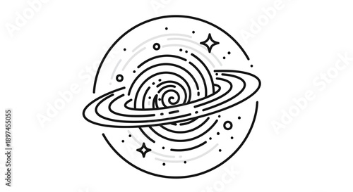 Minimalist Galaxy with Rings and Stars Line Art