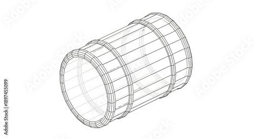 Wireframe Barrel 3D Rendering on White