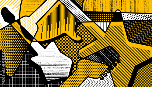 Rock party background decorated with guitar for a music festival banner or concert poster.
