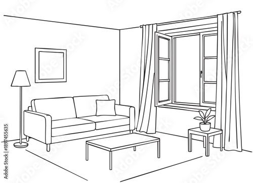 Living room sketch with open window