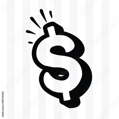 Hand-Drawn Dollar Sign Icon with Comic Style Motion Lines