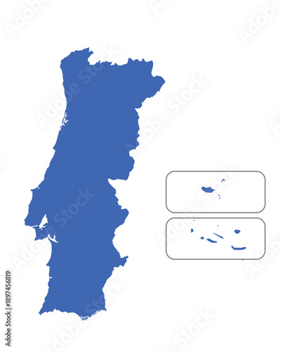 Map of Portugal, sign silhouette. World Map Globe. Vector Illustration isolated on transparent background. Europe continent.